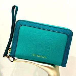 Vera Bradley Grab & Go Wristlet Teal Genuine Leather